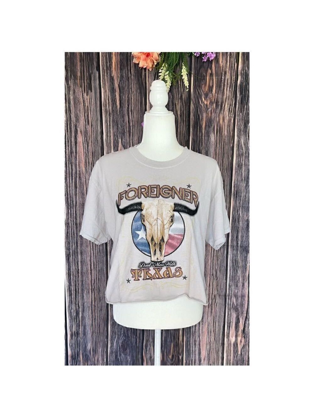Foreigner Distressed Crop Tee Shirt